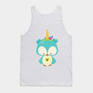 Unicorn Owl, Cute Owl, Little Owl, Blue Owl, Heart Tank Top